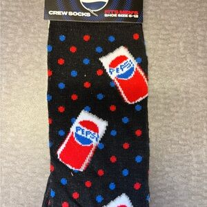 Pepsi Black Crew Socks with Red and Blue Dots, Novelty, Fun Socks